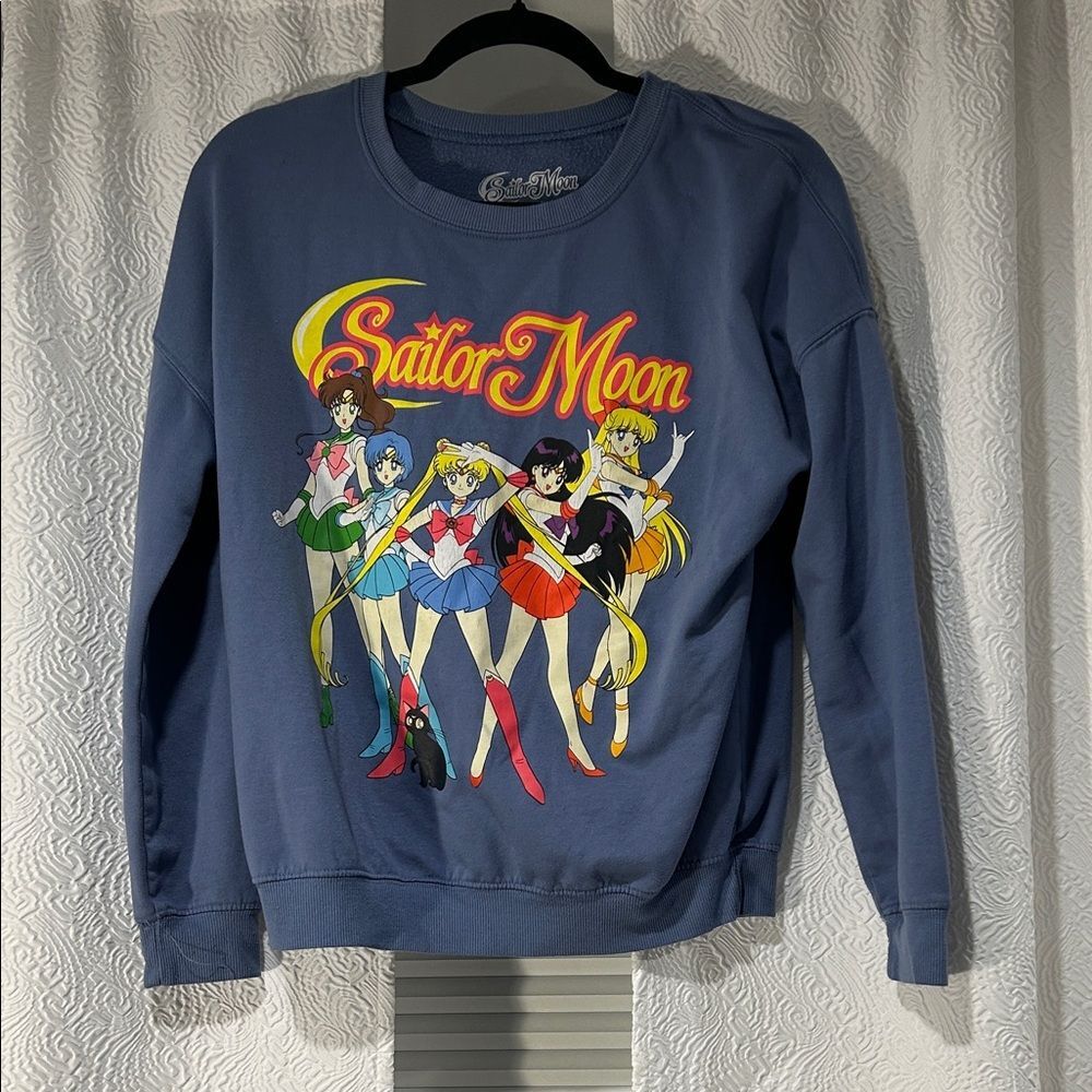 Sailor Moon Blue Graphic Crew Neck Sweater Size Small